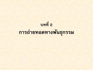 บทที่ 2 การถ่ายทอดทางพันธุกรรม