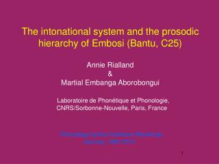 Phonology/syntax Interface Workshop January, 18th 2012