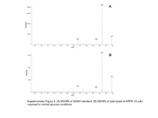 Supplementary Figure 3: (A) MS/MS of GSNO standard. (B) MS/MS of total lysate of ARPE-19 cells