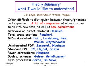 Theory summary: what I would like to understand