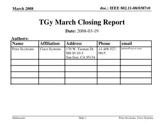TGy March Closing Report