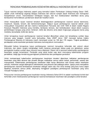 RENCANA PEMBANGUNAN KESEHATAN MENUJU INDONESIA SEHAT 2010