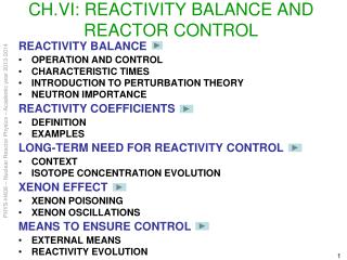 CH.VI: REACTIVITY BALANCE AND REACTOR CONTROL