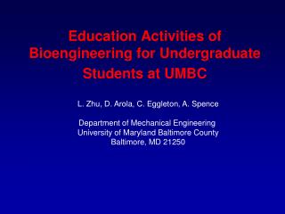 Education Activities of Bioengineering for Undergraduate Students at UMBC