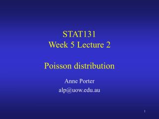 STAT131 Week 5 Lecture 2 Poisson distribution