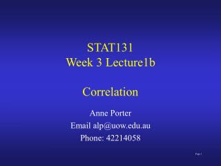 STAT131 Week 3 Lecture1b Correlation