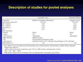 Description of studies for pooled analyses