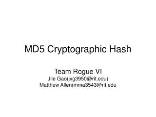 MD5 Cryptographic Hash