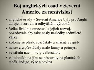 Boj anglických osad v Severní Americe za nezávislost