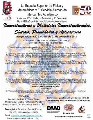 CONFERENCIAS PLENARIAS / PLENARY LECTURES Miércoles / Wednesday, November 23th. 10:00-11:00.