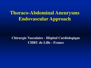 Thoraco-Abdominal Aneurysms Endovascular Approach