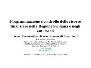 Prof. Vincenzo Provenzano Dipartimento di Scienze Economiche, Aziendali e Finanziarie