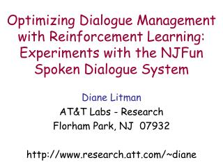 Diane Litman AT&amp;T Labs - Research Florham Park, NJ 07932 research.att/~diane