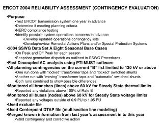 ERCOT 2004 RELIABILITY ASSESSMENT (CONTINGENCY EVALUATION)