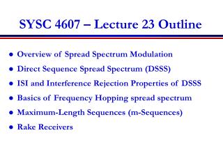 SYSC 4607 – Lecture 23 Outline