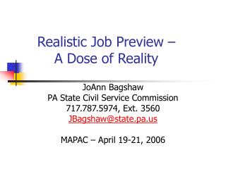 Realistic Job Preview – A Dose of Reality