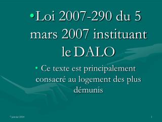 Loi 2007-290 du 5 mars 2007 instituant le DALO