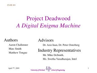 Project Deadwood A Digital Enigma Machine