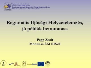 Regionális Ifjúsági Helyzetelemzés, jó példák bemutatása Papp Zsolt Mobilitás ÉM RISZI