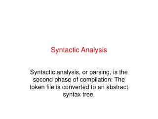 Syntactic Analysis