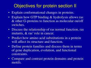 Objectives for protein section II