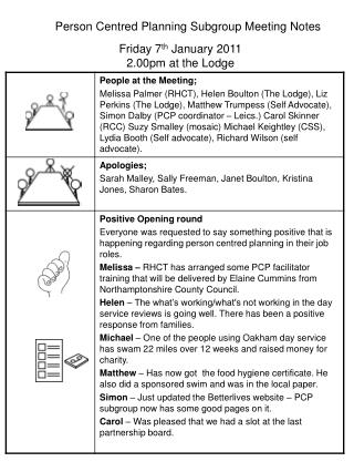 Person Centred Planning Subgroup Meeting Notes