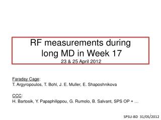 RF measurements during long MD in Week 17 23 &amp; 25 April 2012