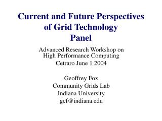Current and Future Perspectives of Grid Technology Panel