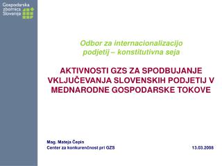 Mag. Mateja Čepin Center za konkurenčnost pri GZS 			 13.03.2008