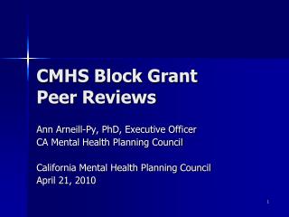CMHS Block Grant Peer Reviews