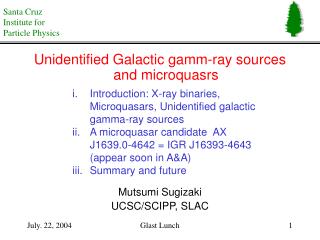 Unidentified Galactic gamm-ray sources and microquasrs Mutsumi Sugizaki UCSC/SCIPP, SLAC
