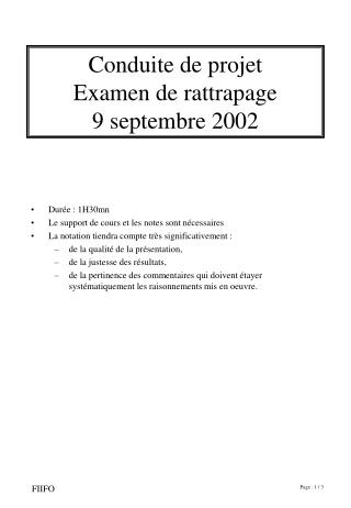 Conduite de projet Examen de rattrapage 9 septembre 2002