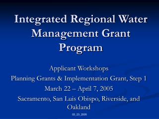 Integrated Regional Water Management Grant Program