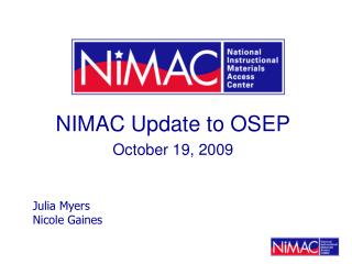 NIMAC Update to OSEP October 19, 2009