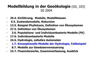 Modellbildung in der Geoökologie (G5, 103) SS 2004
