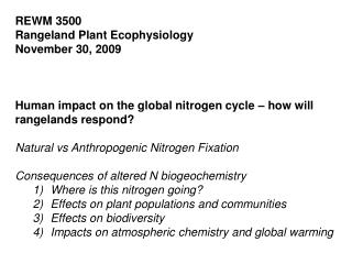 REWM 3500 Rangeland Plant Ecophysiology November 30, 2009