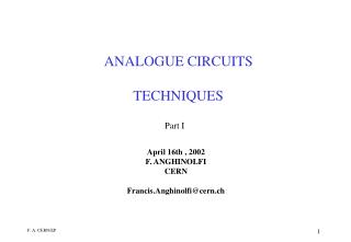 ANALOGUE CIRCUITS TECHNIQUES