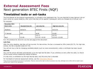 External Assessment Fees Next generation BTEC Firsts (NQF)