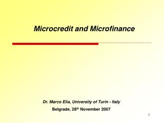 Dr. Marco Elia, University of Turin - Italy Belgrade, 28 th November 2007