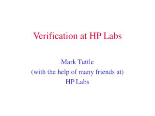 Verification at HP Labs