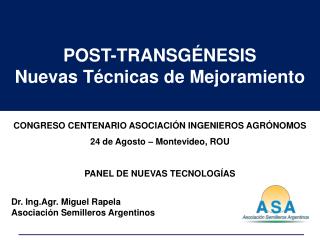 POST - TRANSGÉNESIS Nuevas Técnicas de Mejoramiento