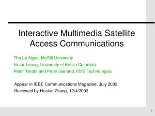 Interactive Multimedia Satellite Access Communications