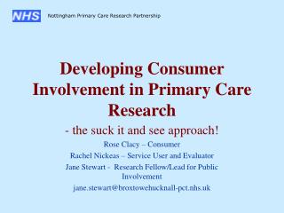 Developing Consumer Involvement in Primary Care Research
