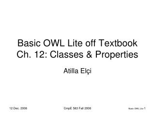 Basic OWL Lite off Textbook Ch. 12: Classes &amp; Properties