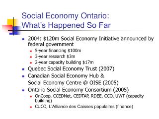 Social Economy Ontario: What’s Happened So Far
