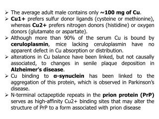 The average adult male contains only ~100 mg of Cu .