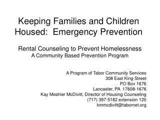 Keeping Families and Children Housed: Emergency Prevention