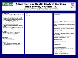 A Nutrition and Health Study at Worthing High School, Houston, TX