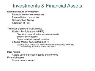 Investments &amp; Financial Assets