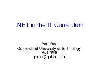 .NET in the IT Curriculum
